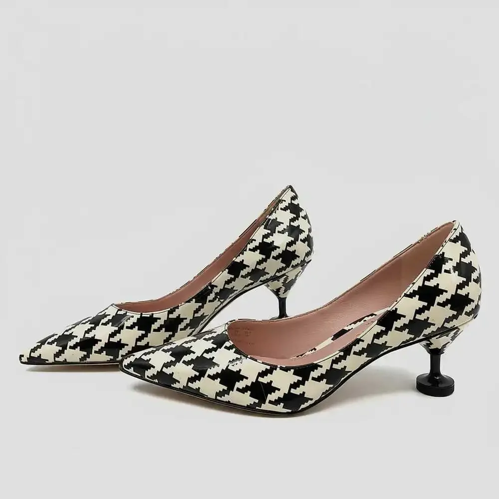 kate spade Black White Garnish Houndstooth Pointed Toe Heels | Leather, Size 7